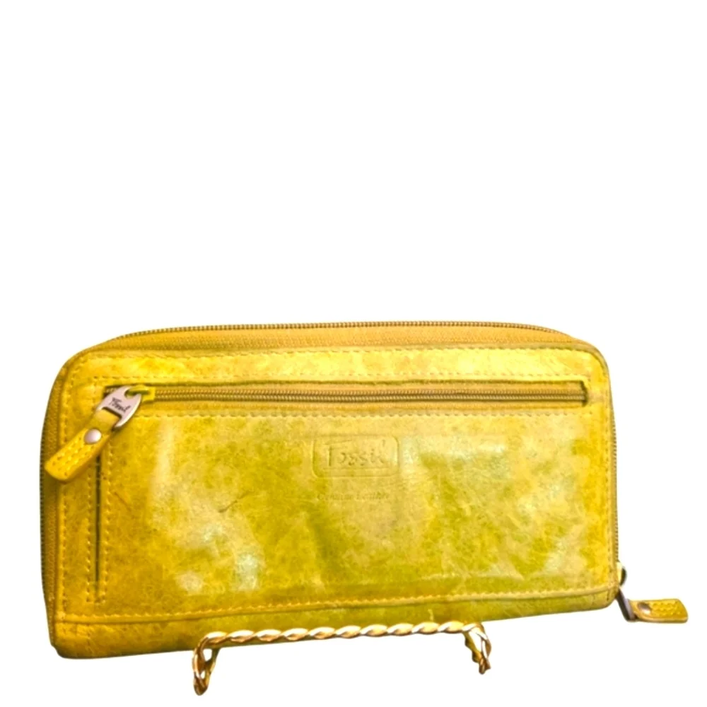 Vintage Soft Leather Wallet Yellow Boho Pattern - Picture 7 of 7